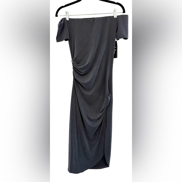 NEW Lulus | Gray Off-the-Shoulder Midi Dress. Size Small - Picture 4 of 10